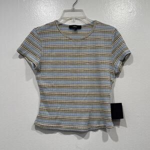 Lulus‎ Emika Light Blue Striped Baby Tee Ribbed T-Shirt Womens Size Large